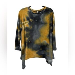 Tie-Dye Long Sleeve Top - Black and Yellow (Size L)